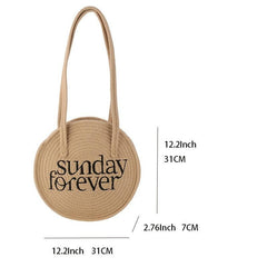 Straw Woven Round Shoulder Bag for Summer Beach & Travel