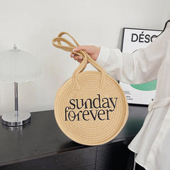 Straw Woven Round Shoulder Bag for Summer Beach & Travel