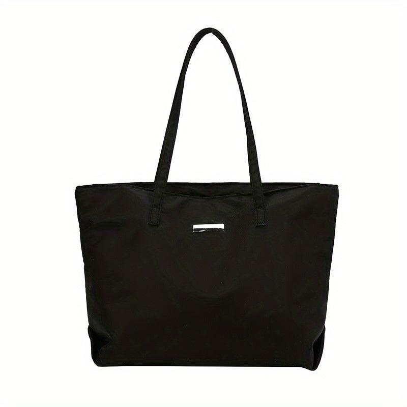 Large Capacity Casual Shoulder Bag Portable Tote Bag Solid Zipper Handbag