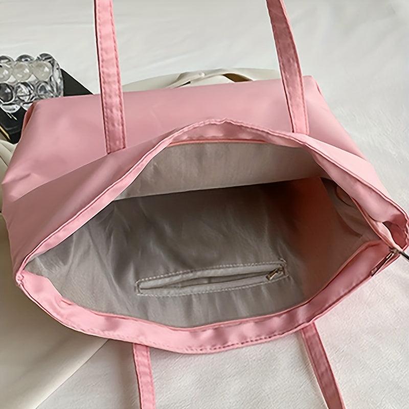 Large Capacity Casual Shoulder Bag Portable Tote Bag Solid Zipper Handbag
