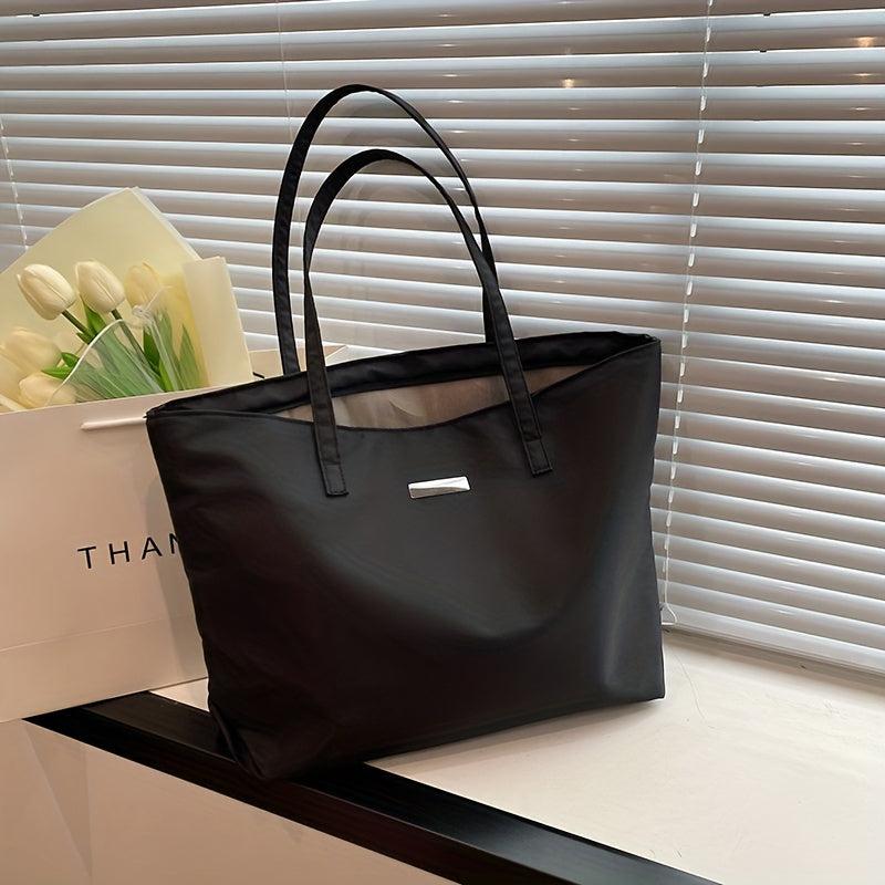 Large Capacity Casual Shoulder Bag Portable Tote Bag Solid Zipper Handbag
