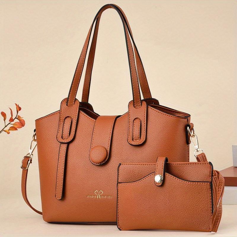 Classic Solid Shoulder Bag & Clutch Pouch Combo for Work