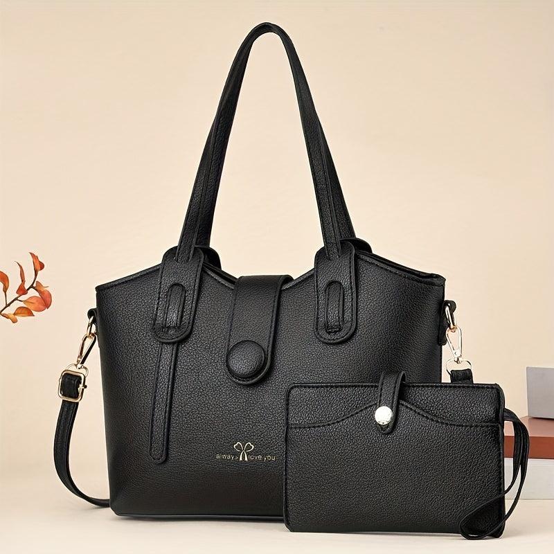 Classic Solid Shoulder Bag & Clutch Pouch Combo for Work