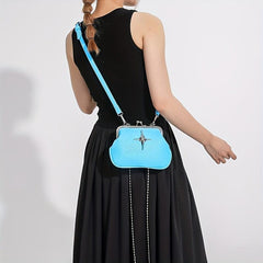 Beaded Chain Crossbody Bag Cross Decor Handbag Kiss Lock Purse