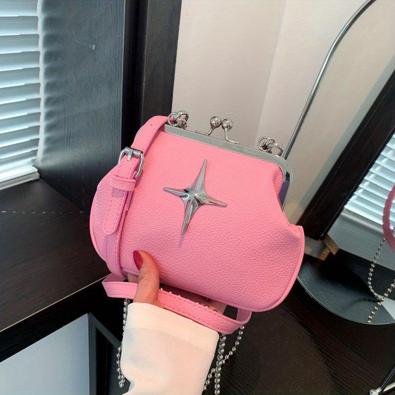 Beaded Chain Crossbody Bag Cross Decor Handbag Kiss Lock Purse