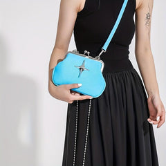 Beaded Chain Crossbody Bag Cross Decor Handbag Kiss Lock Purse