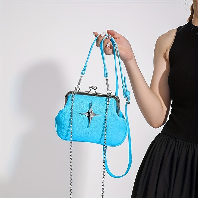 Beaded Chain Crossbody Bag Cross Decor Handbag Kiss Lock Purse