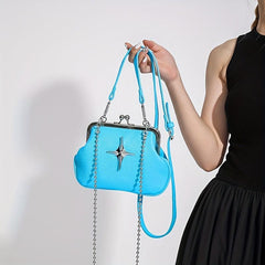 Beaded Chain Crossbody Bag Cross Decor Handbag Kiss Lock Purse