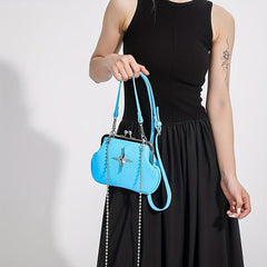 Beaded Chain Crossbody Bag Cross Decor Handbag Kiss Lock Purse