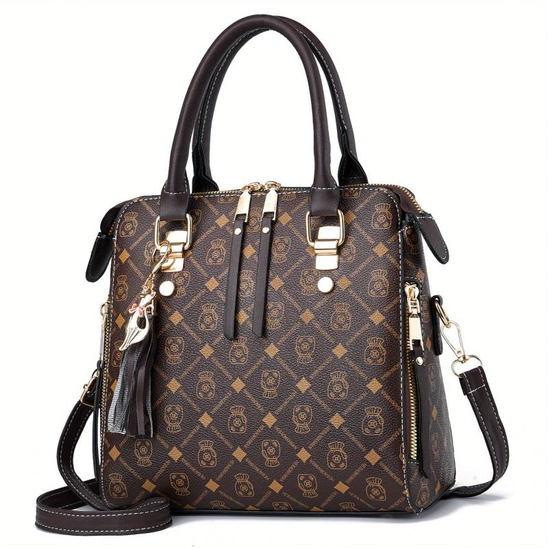 Vintage Printed Tote Bag Women Tassel Crossbody Top Handle Purse