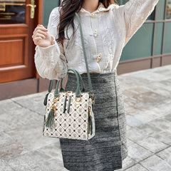 Vintage Printed Tote Bag Women Tassel Crossbody Top Handle Purse