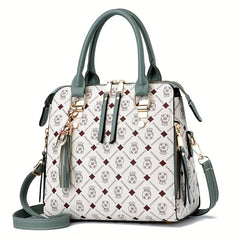 Vintage Printed Tote Bag Women Tassel Crossbody Top Handle Purse