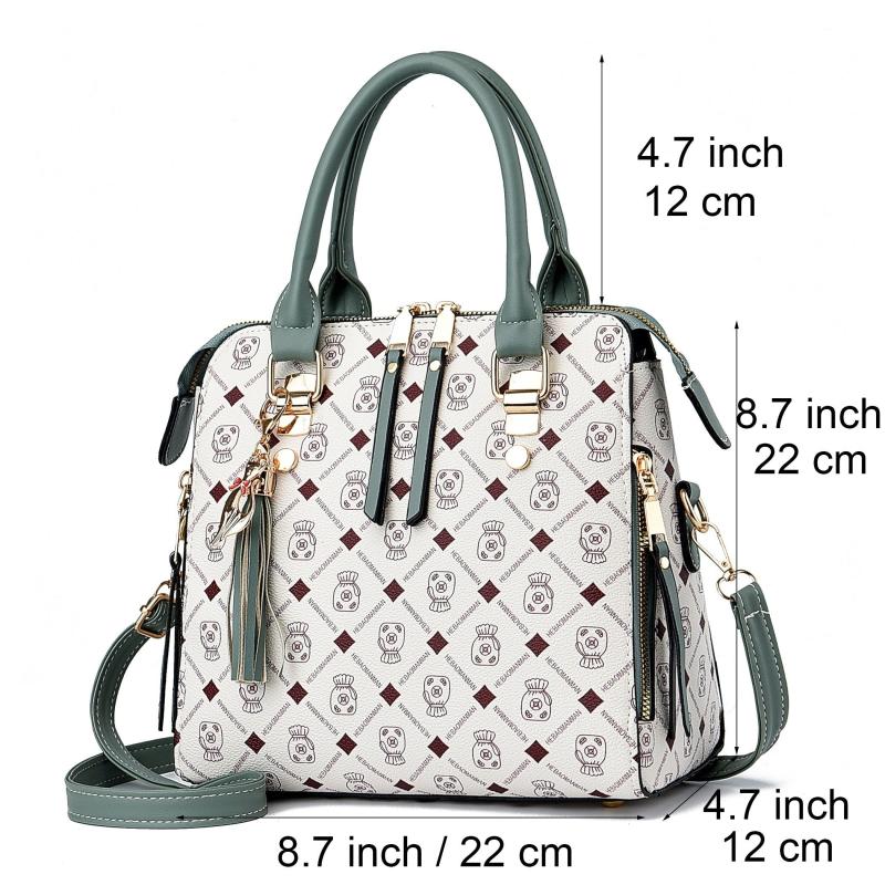Vintage Printed Tote Bag Women Tassel Crossbody Top Handle Purse