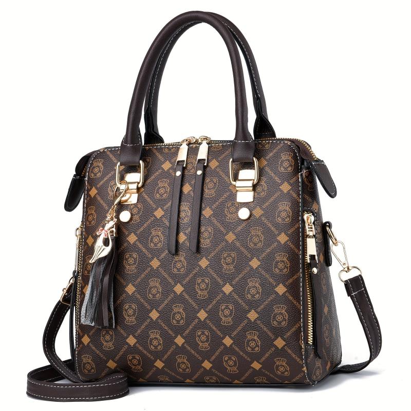 Vintage Printed Tote Bag Women Tassel Crossbody Top Handle Purse