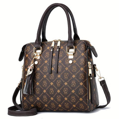 Vintage Printed Tote Bag Women Tassel Crossbody Top Handle Purse