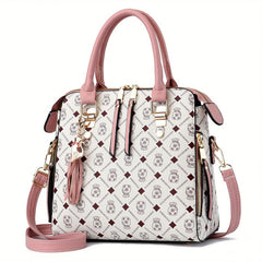 Vintage Printed Tote Bag Women Tassel Crossbody Top Handle Purse