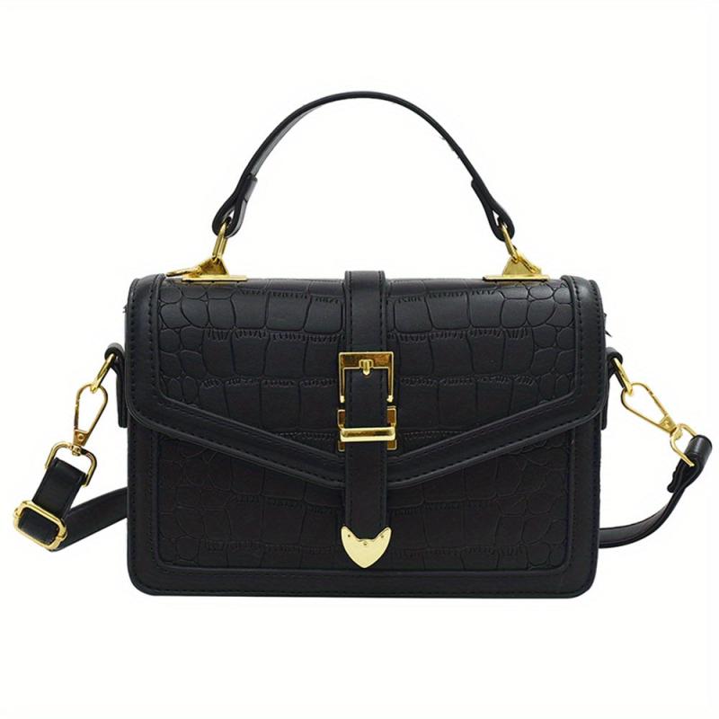 Stone Pattern Crossbody Satchel Bag PU Leather Textured Bag