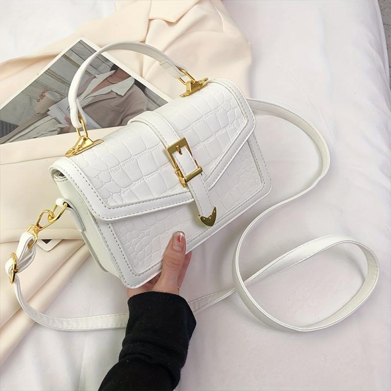 Stone Pattern Crossbody Satchel Bag PU Leather Textured Bag