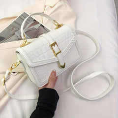 Stone Pattern Crossbody Satchel Bag PU Leather Textured Bag