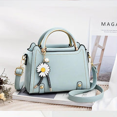 Classic Satchel Bag Shoulder Bag with Flower Pendant