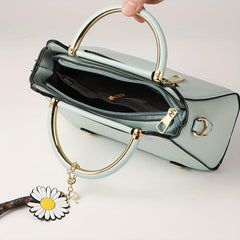 Classic Satchel Bag Shoulder Bag with Flower Pendant