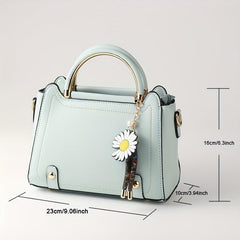 Classic Satchel Bag Shoulder Bag with Flower Pendant