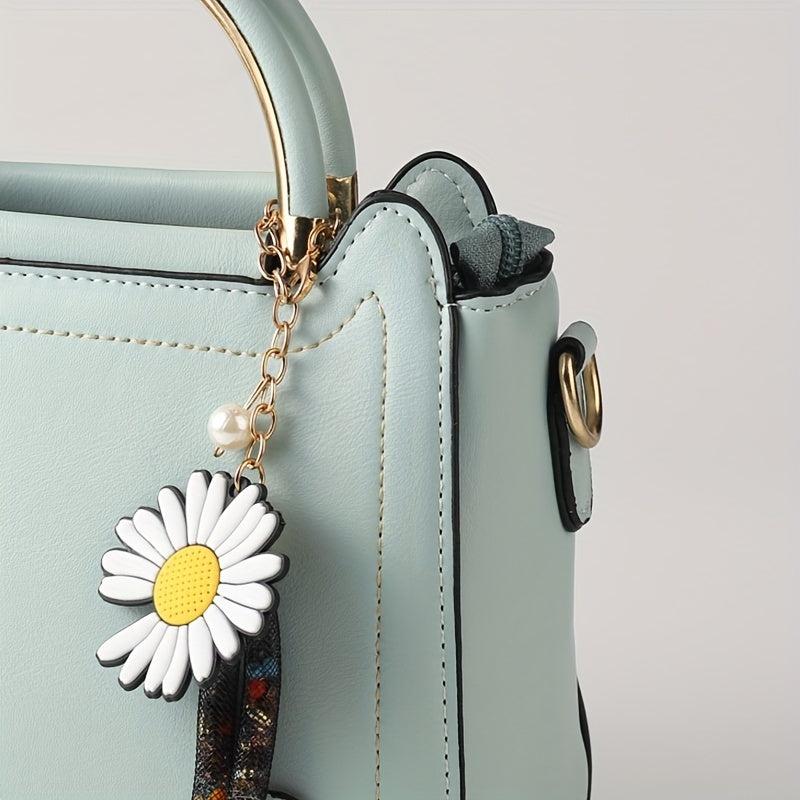 Classic Satchel Bag Shoulder Bag with Flower Pendant