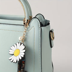 Classic Satchel Bag Shoulder Bag with Flower Pendant