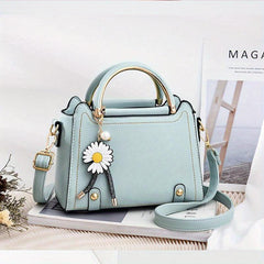 Classic Satchel Bag Shoulder Bag with Flower Pendant
