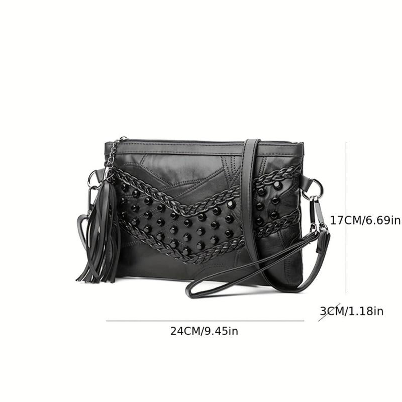 Studded Decor Crossbody Bag Gothic Shoulder Bag Wrist Clutch Purse