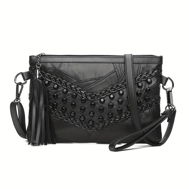 Studded Decor Crossbody Bag Gothic Shoulder Bag Wrist Clutch Purse
