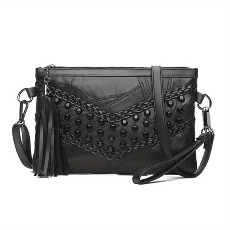 Studded Decor Crossbody Bag Gothic Shoulder Bag Wrist Clutch Purse