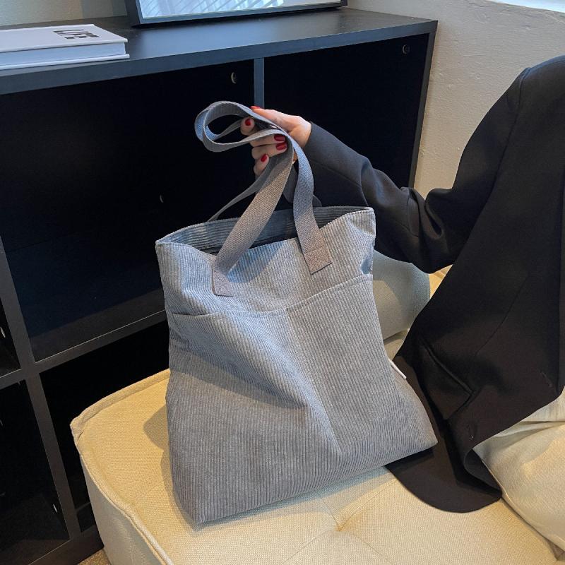 Large Capacity Corduroy Tote Shoulder Bag with Zipper