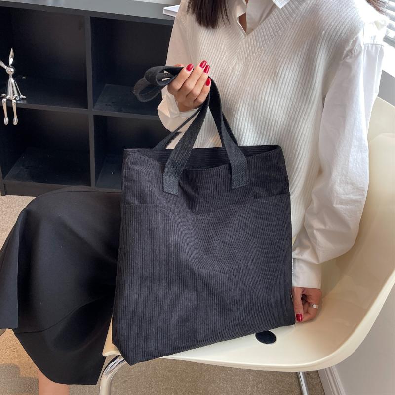 Large Capacity Corduroy Tote Shoulder Bag with Zipper