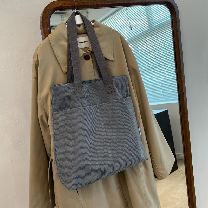 Large Capacity Corduroy Tote Shoulder Bag with Zipper
