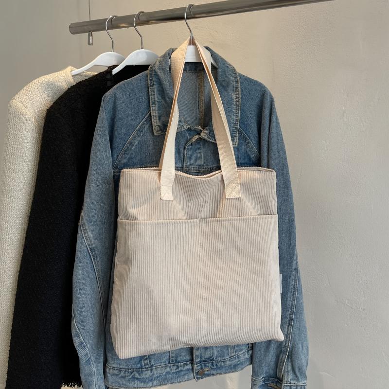Large Capacity Corduroy Tote Shoulder Bag with Zipper