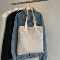 Large Capacity Corduroy Tote Shoulder Bag with Zipper