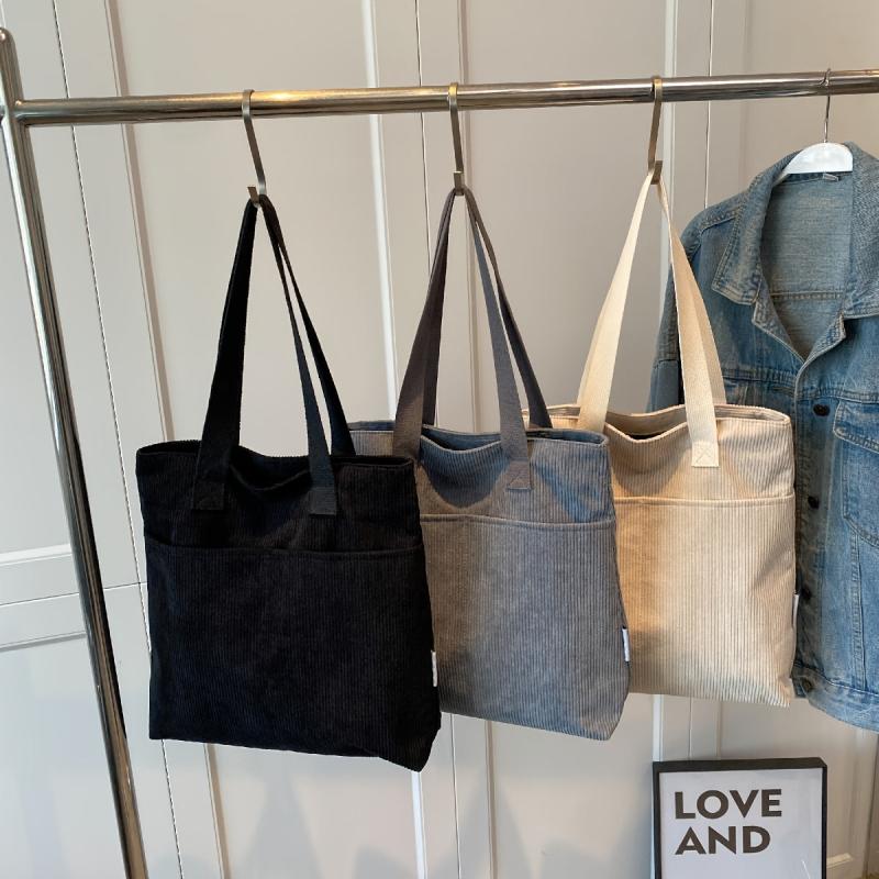Large Capacity Corduroy Tote Shoulder Bag with Zipper