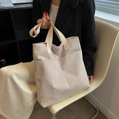 Large Capacity Corduroy Tote Shoulder Bag with Zipper