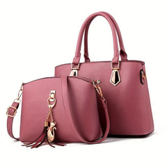 2PCS Top Handle Satchel Set PU Tote Bag Women's Handbag & Shoulder Purse