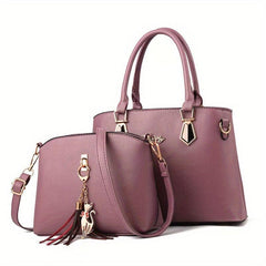 2PCS Top Handle Satchel Set PU Tote Bag Women's Handbag & Shoulder Purse