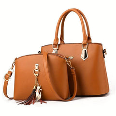 2PCS Top Handle Satchel Set PU Tote Bag Women's Handbag & Shoulder Purse