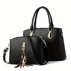 2PCS Top Handle Satchel Set PU Tote Bag Women's Handbag & Shoulder Purse