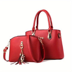 2PCS Top Handle Satchel Set PU Tote Bag Women's Handbag & Shoulder Purse