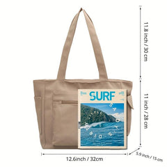 Canvas Shoulder Bag Large Capacity Tote Bag For Work School Travel