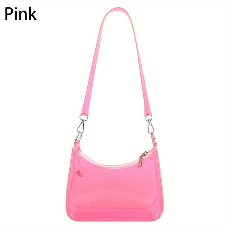 Clear PVC Shoulder Bag Waterproof Zipper Solid Jelly Bag