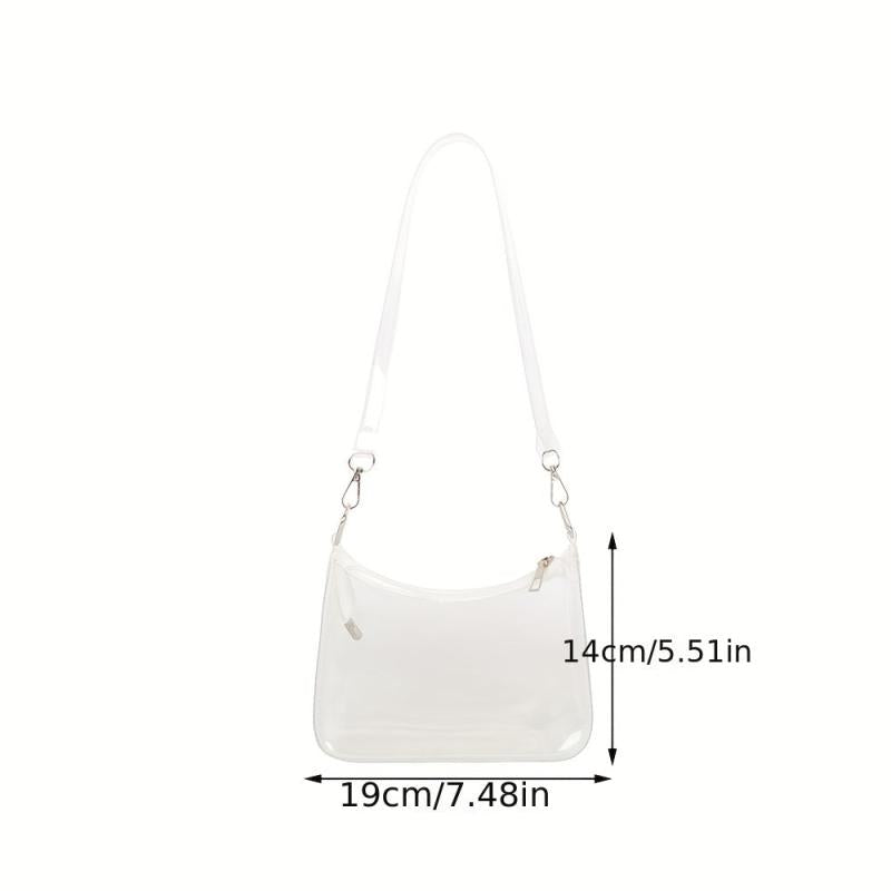 Clear PVC Shoulder Bag Waterproof Zipper Solid Jelly Bag