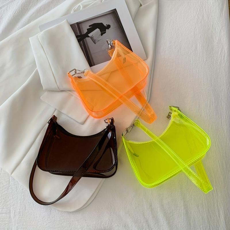 Clear PVC Shoulder Bag Waterproof Zipper Solid Jelly Bag