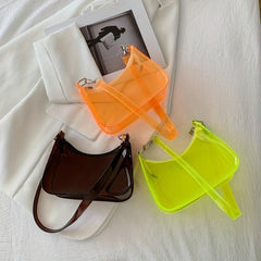 Clear PVC Shoulder Bag Waterproof Zipper Solid Jelly Bag