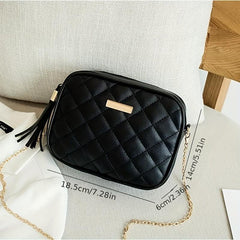 Stylish Mini Chain Crossbody Bag Argyle Quilted Purse with Tassel